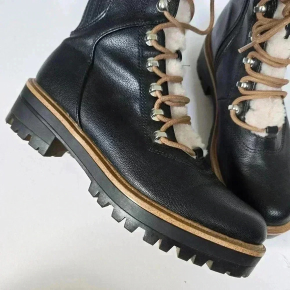 Nine West Ivani Sherpa Lace Up Lug Sole Combat Ankle Boots Booties Sz 6 - Picture 4 of 7
